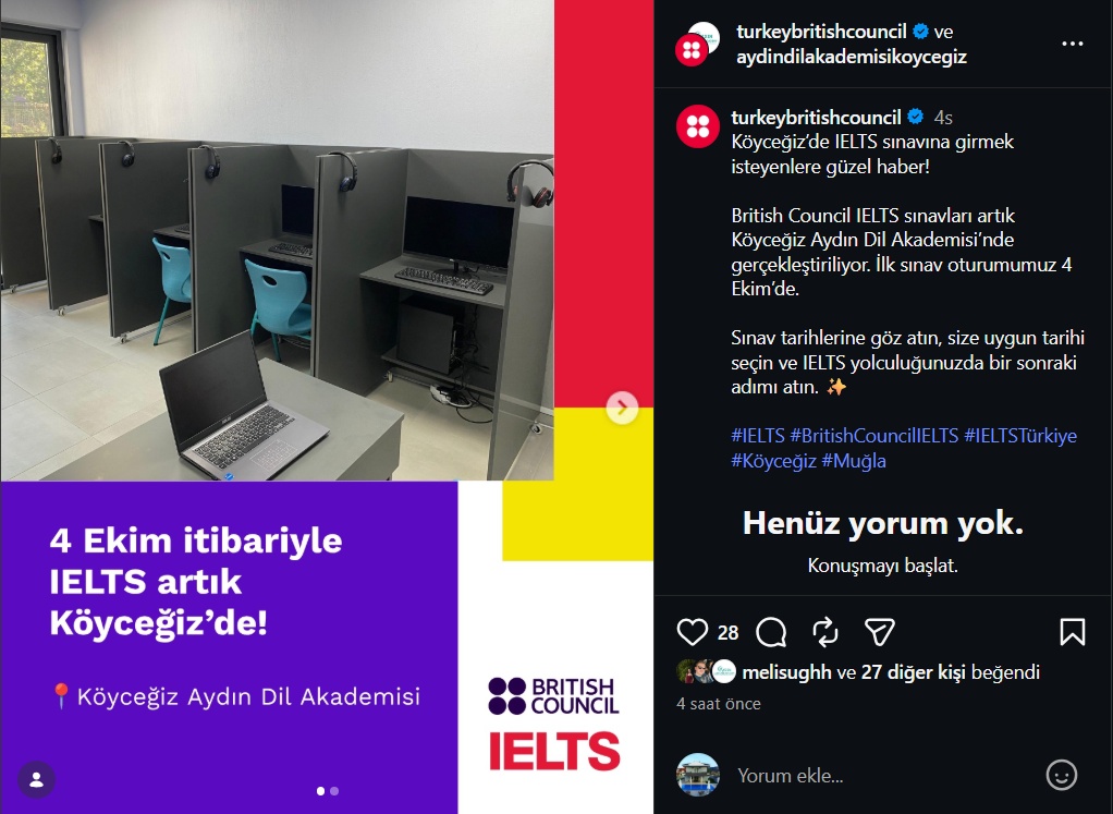 British Council IELTS sınavları artık Köyceğiz Aydın Dil Akademisi’nde!